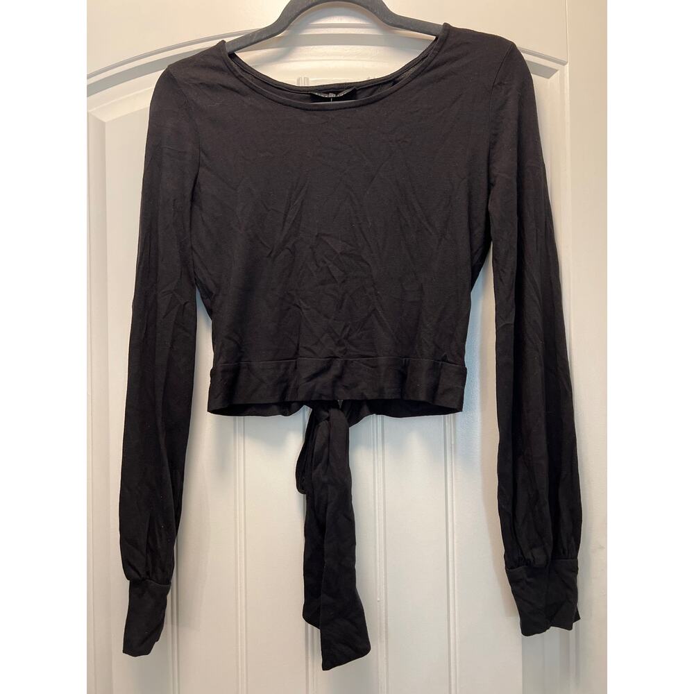 NWT‎ Final Touch Women’s Long Sleeve Tie Back Casual Cropped Top Size S Black